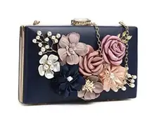 Clutch Bag Satin Flower Handbag Dinner Pearl Wedding Prom Banquet Cocktail Vaca