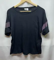 LNA‎ Black Tee with Silver Fringe Sleeves