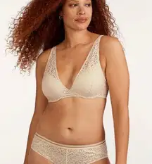 ThirdLove Artisan Lace Plunge Bra French Vanilla‎ 36E Cream Stripe Memory Foam