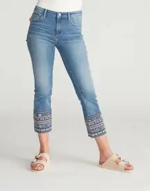 Driftwood blue Colette Straight Crop Jeans geometric embroidery raw hem 30
