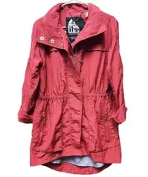 G.E.T. Cinch Waist Red Anorak Jacket Hood High-low Hem  Lightweight Coat Size S