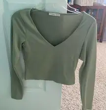 green v neck tight top size:xs