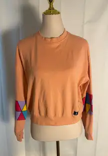 Krispp Peach Geometric Sleeve Cropped Sweatshirt M