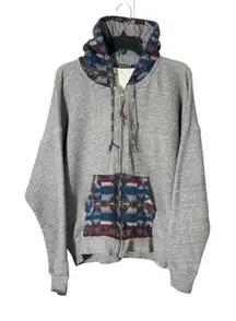 Pendleton‎ Roxy Women's Hoodie Full Zip Gray Aztec Patterns Pockets Sz Large #RR