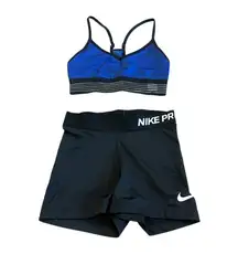 Nike Pro Two Piece Sports Bra High Waisted Compression Shorts Set Workout Small