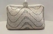 LULU TOWNSEND Black Satin Beaded Evening Clutch Purse with Rhinestone Ring clasp