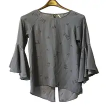 LC Blouse Size XS  Floral Split Back 3/4 Bell Sleeve Chiffon Business‎ Casual