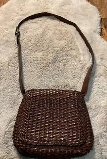 Talbots Leather‎ Woven Crossbody Shoulder Brown Purse Basket Weave Vintage