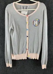 Harajuku Lovers Women’s Cardigan Sweater Kawaii Gwen Stefani Y2K Gray Size XL