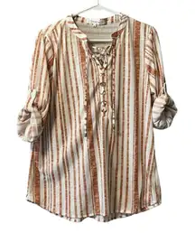 Eden & Olivia Shirt Size Large Striped Tunic Boho‎ Peasant Hippie Preppy