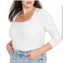 Old Navy White Long-Sleeve Square-Neck Rib-Knit Bodysuit Size Large