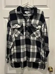 Old Navy Boyfriend Plaid Flannel Shirt Blue White Women's Sz L Popover Gorpcore