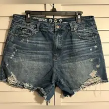 Rewash Brand Womens Super High Rise Mom Distressed Denim Shorts Sz 17/33