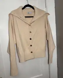 Zara Cream Gold Button Cardigan Sweater with Sailor Collar