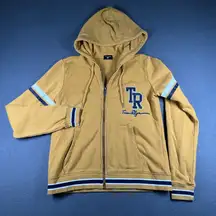 True Religion Collegiate Full Zip Hoodie Womens M Yellow TR Logo Fleece Lined