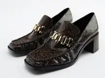 NWT ZARA HEELED LOAFERS WITH BUCKLE SNAKESKIN BLOGGERS FAVE