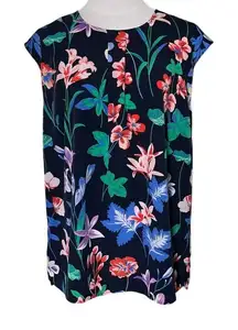 Talbots Petites 16P Sleeveless‎ Blouse Navy Floral Print Layering Top