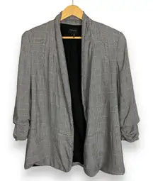1. State Plaid Blazer Jacket Houndstooth‎ Large Women Black White Slouchy Rayon