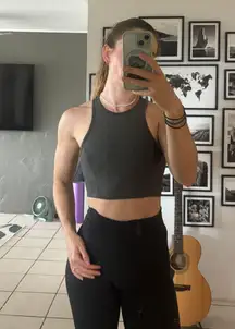 Army Green Crop Workout Top