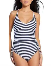 NWT Palisades Beach Club Navy Blue & White Striped One-piece Swimsuit