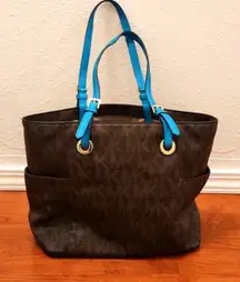 BUNDLE ALERT 2pc Gorgeous MICHAEL KORS brown/teal jet set tote and large wallet