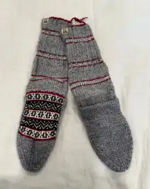 Unisex Knit Socks Heather Gray Stripes & Fair Isle Soft Cozy Warm Handcrafted
