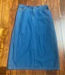 SAG HARBOR SPORT Jean Skirt Blue Denim Back Slit A-Line Long Sz Large