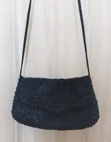 VTG La Regale Black Beaded Clutch Shoulder Bag Art Deco Retro Cocktail