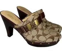 Coach Signature Ivy Women's Wooden Studded Mule Clogs Heel Logo Womens Size 6.5