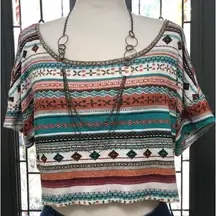 American Rag Boxy Cropped Oversized Aztec Print Top