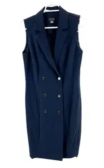 Tahari sleeveless navy double button blazer dress 6 knee length office workwear