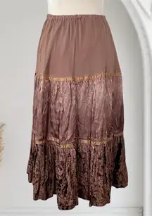 Ethereal Fairy Grunge Brown Tan Velvet Satin Flowy Midi Maxi Rayon Skirt S