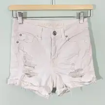 American Eagle Women's White Distressed High Rise Denim Shortie Size 0