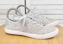 Kaari Blue Haven Floral Sequin Satin Top Low Top Sneakers Taupe Grey 7.5