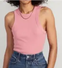 Old Navy sz L Tall Womens Pink Fitted Stretchy Rib-Knit Crew Neck Tank Top Comfy