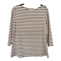 J.‎ McLaughlin $148 Striped Wavesong Striped Top 3/4 Sleeve Brown White Size XL