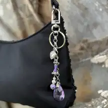 Amethyst Drop Bag Charm Keychain Handmade | One of a Kind | Crystal Accessory