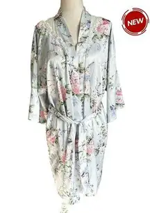 Apt.9 Blue Floral Satin Robe Women's Sleepwear Size XS NWT | 74-20