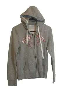 Aeropostale‎ Women's Size Large Grey Pink Logo Hooded Full Zip Up Sweater