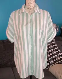 🎉4 for $20 Oversized Short Sleeve Striped Button-Up Shirt, Large