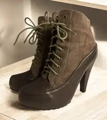 Women's DbDk Brown‎ Heel Boots Size 8 Canvas And Vegan Leather  Booties
