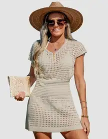 Cupshe Storyteller Beige Cut Out Knit Swim Cover Up Dress M