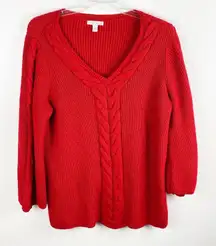Westport 1962 Vintage Red Knit V-Neck Holiday Party Cable Knit Sweater, Size 3X