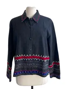 COLDWATER CREEK Shirt Jacket Womens Sz Large Black Bohemian Southwestern Denim