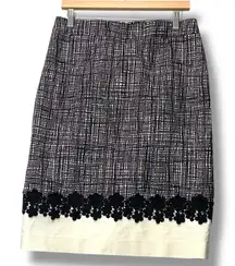 Talbots‎ Women Black White Pencil Skirt Sz 10 Lace Floral Hem Classic Workwear