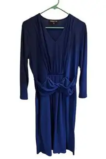 Jones New York Women's Blue Long Sleeve Midi Dress Size L V-Neck Casual/Formal