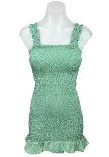 Zara Green Square Neck Sleeveless Smocked Ruffle Hem Mini Bodycon Tank Dress XS