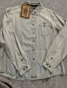 Vintage Harley Davidson Denim Shirt Womens Button Shacket NWT Large