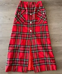 Vintage Abercrombie & Fitch Red Plaid Button-Front Maxi Skirt Size 8-READ