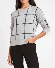 Banana Republic Wool Cashmere Sweater Crewneck Gray Navy Checked Plaid Medium